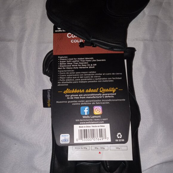 Wells Lamont ComfortHyde Black Genuine Leather Winter Gloves Unisex Size L β New - Picture 4 of 4